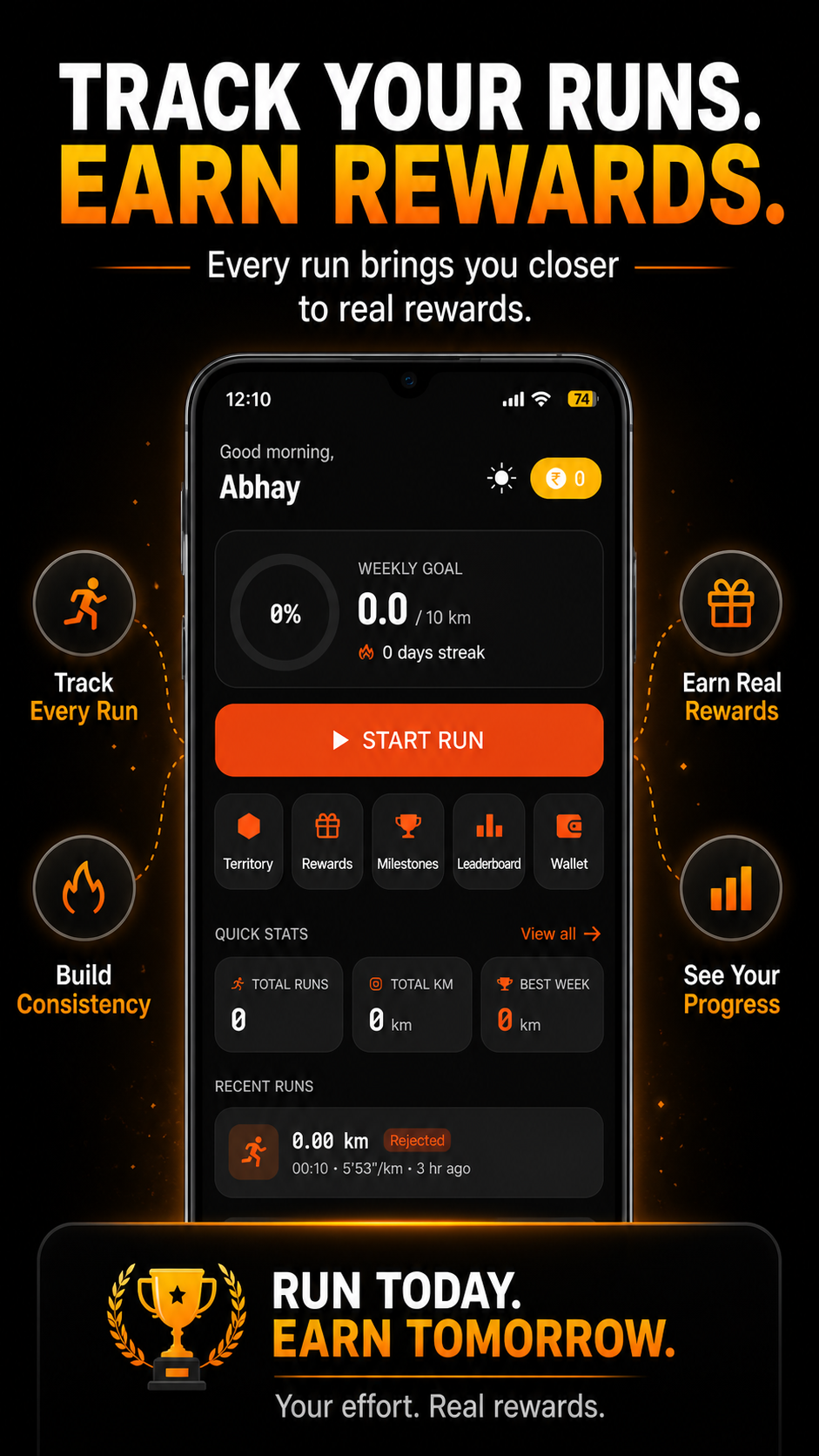 RunReward app home screen